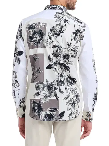 Robert Graham Men's Le Striped Floral Cotton Shirt - White - Size XL | Thumbnail 6