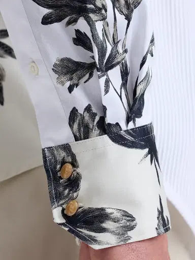 Robert Graham Men's Le Striped Floral Cotton Shirt - White - Size XL | Thumbnail 9
