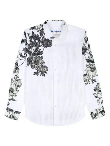 Robert Graham Men's Le Striped Floral Cotton Shirt - White - Size XL | Thumbnail 1