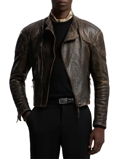 Ralph Lauren Purple Label Men's Thruxton Leather Moto Jacket - Luggage Brown | Thumbnail 2