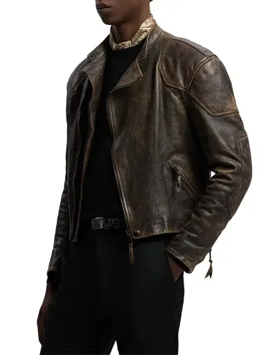 Ralph Lauren Purple Label Men's Thruxton Leather Moto Jacket - Luggage Brown | Thumbnail 3