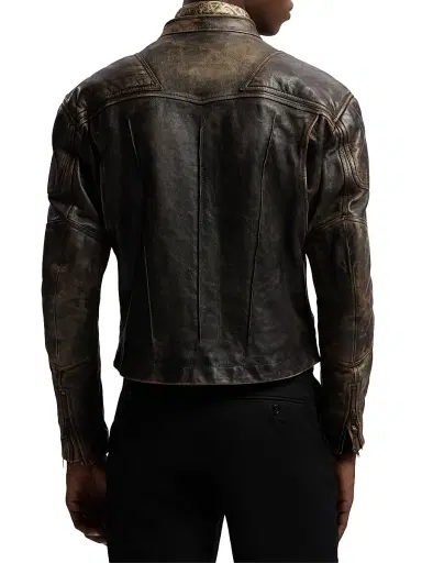 Ralph Lauren Purple Label Men's Thruxton Leather Moto Jacket - Luggage Brown | Thumbnail 4