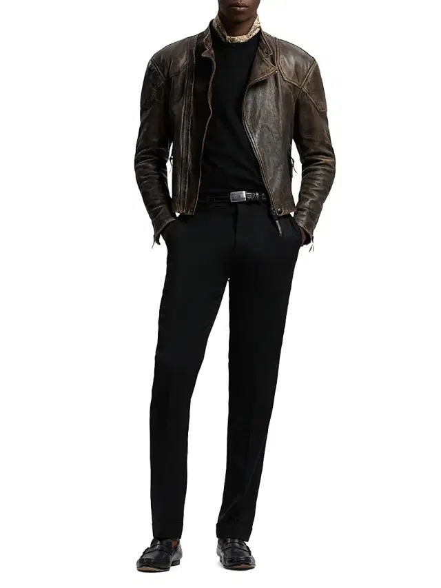 Men's Thruxton Leather Moto Jacket - Luggage Brown