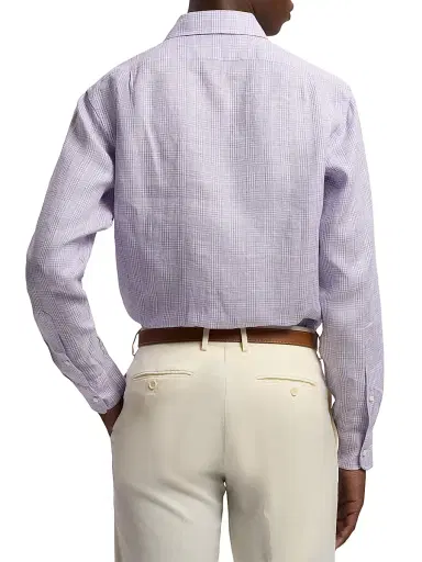 Ralph Lauren Purple Label Men's Glen Check Linen Shirt - Lavender | Thumbnail 5 Ralph Lauren Purple Label Men's Glen Check Linen Shirt - Lavender | Thumbnail 5