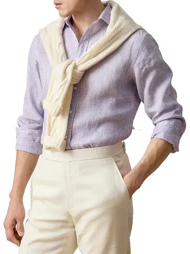 Ralph Lauren Purple Label Men's Glen Check Linen Shirt - Lavender | Thumbnail 6 Ralph Lauren Purple Label Men's Glen Check Linen Shirt - Lavender | Thumbnail 6