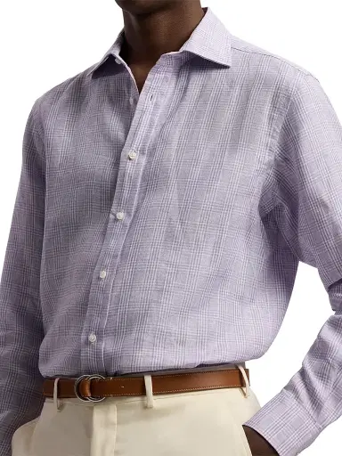 Ralph Lauren Purple Label Men's Glen Check Linen Shirt - Lavender | Thumbnail 8 Ralph Lauren Purple Label Men's Glen Check Linen Shirt - Lavender | Thumbnail 8