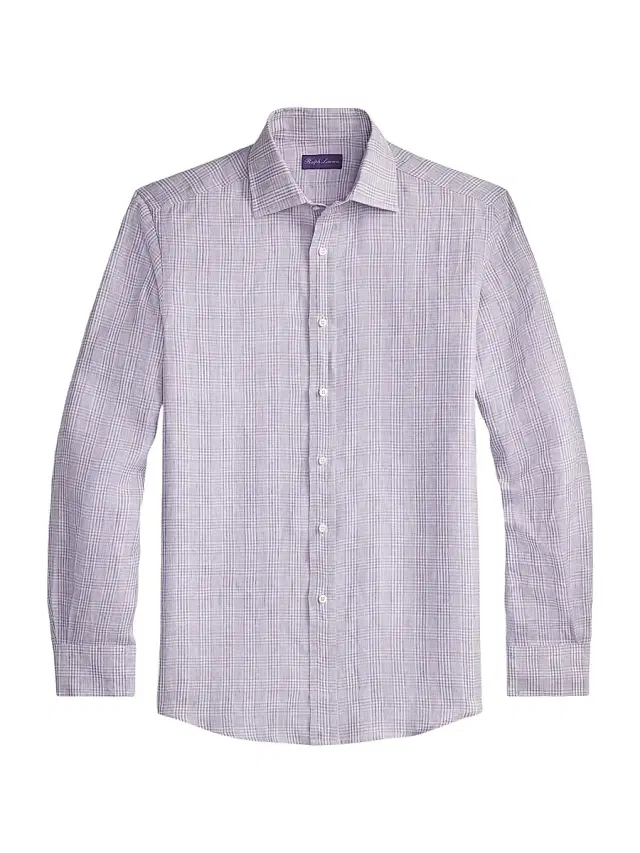 Ralph Lauren Purple Label Men's Glen Check Linen Shirt - Lavender