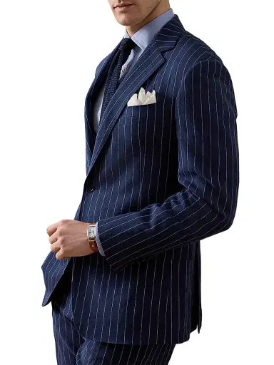 Ralph Lauren Purple Label Men's Kent Striped Hand-Tailored Sport Coat - Bright Navy Cream | Thumbnail 2 Ralph Lauren Purple Label Men's Kent Striped Hand-Tailored Sport Coat - Bright Navy Cream | Thumbnail 2