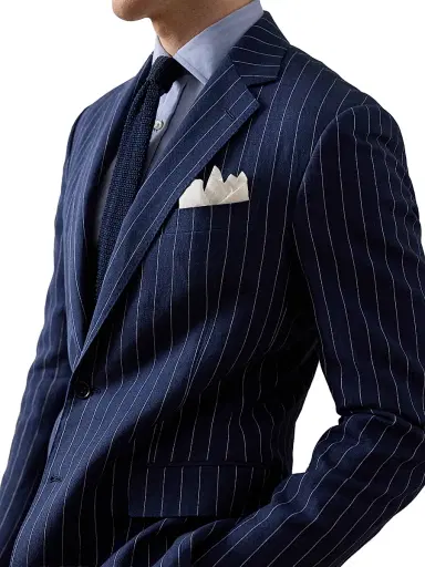 Ralph Lauren Purple Label Men's Kent Striped Hand-Tailored Sport Coat - Bright Navy Cream | Thumbnail 4 Ralph Lauren Purple Label Men's Kent Striped Hand-Tailored Sport Coat - Bright Navy Cream | Thumbnail 4