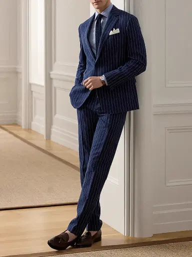 Ralph Lauren Purple Label Men's Kent Striped Hand-Tailored Sport Coat - Bright Navy Cream | Thumbnail 6 Ralph Lauren Purple Label Men's Kent Striped Hand-Tailored Sport Coat - Bright Navy Cream | Thumbnail 6