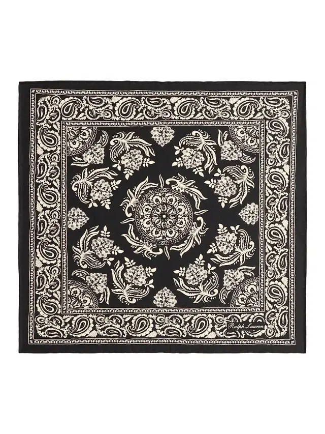 Men's Printed Silk Pocket Square - Black Cream
