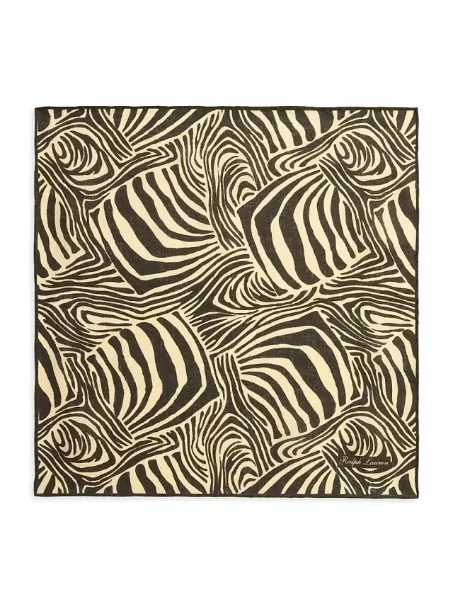 Men's Zebra Linen Pocket Square - Black Cream