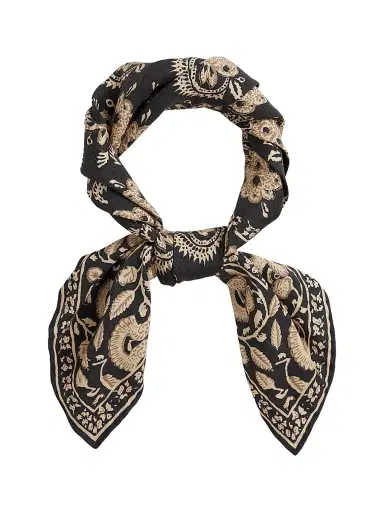 Ralph Lauren Purple Label Men's Woodblock Paisley Linen Neckerchief - Black Cream | Thumbnail 1 Ralph Lauren Purple Label Men's Woodblock Paisley Linen Neckerchief - Black Cream | Thumbnail 1