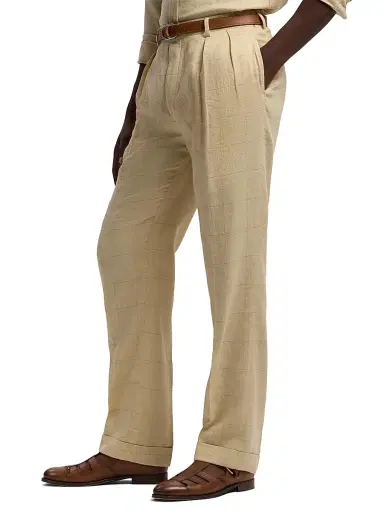 Ralph Lauren Purple Label Men's Glenn Hand-Tailored Windowpane Trousers - Classic Tan | Thumbnail 4 Ralph Lauren Purple Label Men's Glenn Hand-Tailored Windowpane Trousers - Classic Tan | Thumbnail 4
