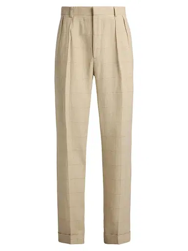Ralph Lauren Purple Label Men's Glenn Hand-Tailored Windowpane Trousers - Classic Tan | Thumbnail 1 Ralph Lauren Purple Label Men's Glenn Hand-Tailored Windowpane Trousers - Classic Tan | Thumbnail 1