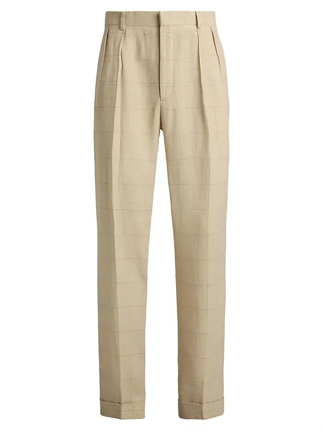 Men's Glenn Hand-Tailored Windowpane Trousers - Classic Tan