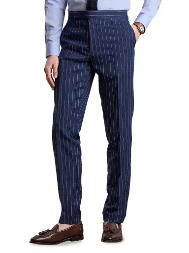 Ralph Lauren Purple Label Men's Gregory Striped Hand-Tailored Trousers - Bright Navy Cream | Thumbnail 2