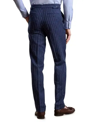 Ralph Lauren Purple Label Men's Gregory Striped Hand-Tailored Trousers - Bright Navy Cream | Thumbnail 3