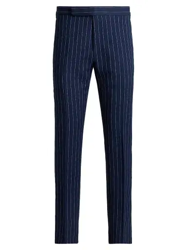 Ralph Lauren Purple Label Men's Gregory Striped Hand-Tailored Trousers - Bright Navy Cream | Thumbnail 1