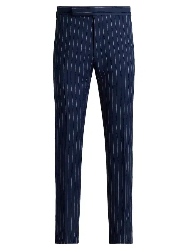 Men's Gregory Striped Hand-Tailored Trousers - Bright Navy Cream