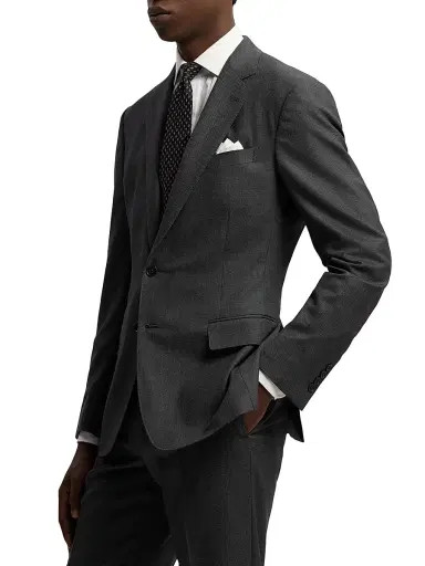 Ralph Lauren Purple Label Men's Kent Hand-Tailored Wool Birdseye Suit - Charcoal Multi - Size 48 | Thumbnail 8
