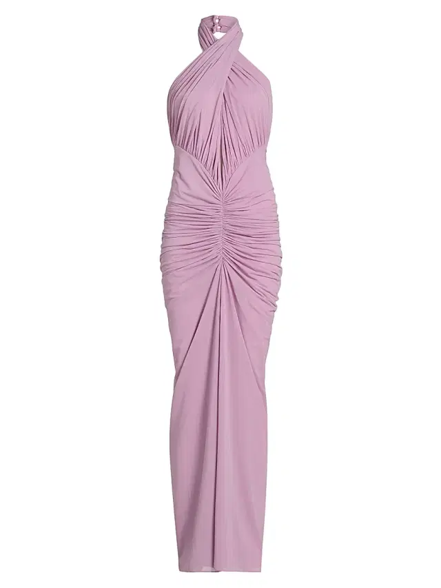 Ronny Kobo Women's Monique Gathered Halterneck Dress - Mauve Mist