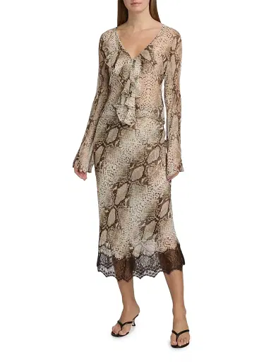 Ronny Kobo Women's Klaire Silk Snakeskin Print Ruffle Top | Thumbnail 2