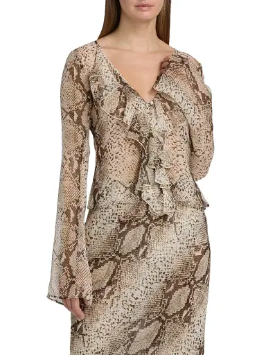 Ronny Kobo Women's Klaire Silk Snakeskin Print Ruffle Top | Thumbnail 3