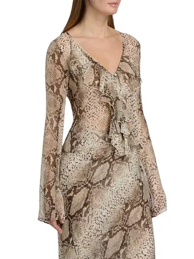 Ronny Kobo Women's Klaire Silk Snakeskin Print Ruffle Top | Thumbnail 4