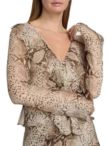 Ronny Kobo Women's Klaire Silk Snakeskin Print Ruffle Top | Thumbnail 6