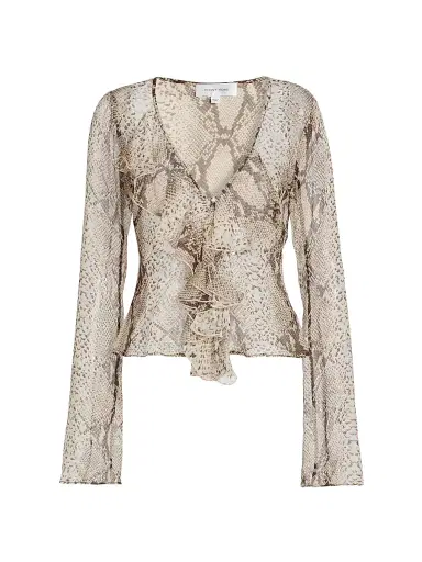 Ronny Kobo Women's Klaire Silk Snakeskin Print Ruffle Top | Thumbnail 1