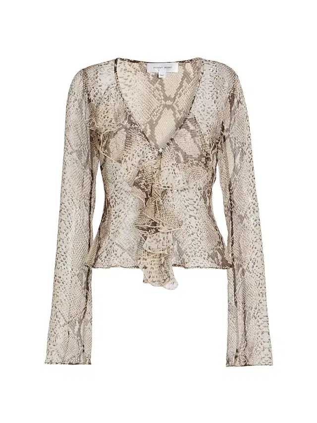 Ronny Kobo Women's Klaire Silk Snakeskin Print Ruffle Top