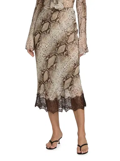 Ronny Kobo Women's Briva Snakeskin-Print Silk Midi-Skirt - Snake Print Natural | Thumbnail 3
