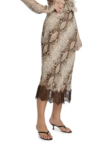 Ronny Kobo Women's Briva Snakeskin-Print Silk Midi-Skirt - Snake Print Natural | Thumbnail 4