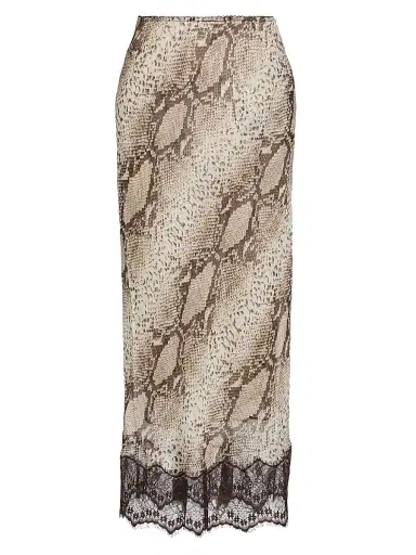 Ronny Kobo Women's Briva Snakeskin-Print Silk Midi-Skirt - Snake Print Natural | Thumbnail 1
