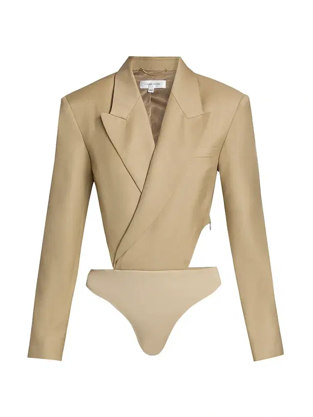 Ronny Kobo Women's Florina Wool-Blend Blazer Bodysuit - Tan