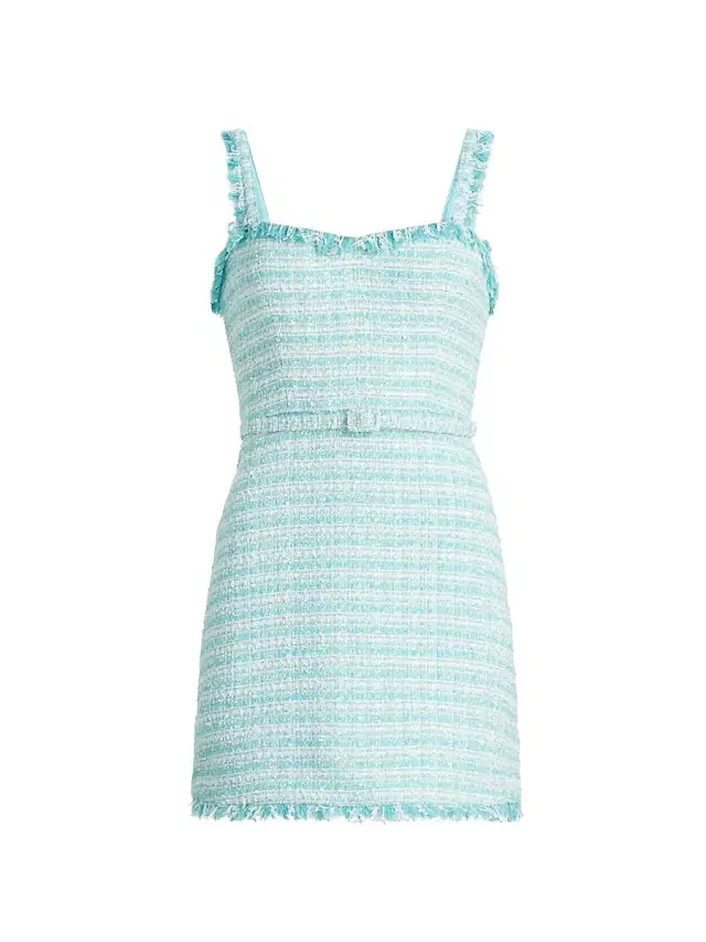 As It May Women's Maci Tweed Belted Minidress - Blue Summer Tweed