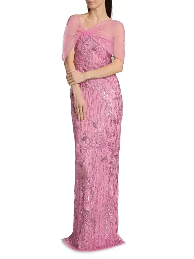 THEIA Women's Clover Shawl Beaded Gown | Thumbnail 2 THEIA Women's Clover Shawl Beaded Gown | Thumbnail 2