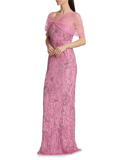 THEIA Women's Clover Shawl Beaded Gown | Thumbnail 4 THEIA Women's Clover Shawl Beaded Gown | Thumbnail 4