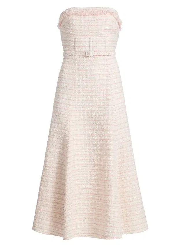 As It May Women's Melanie Tweed Belted Midi-Dress - Pink Summer Tweed