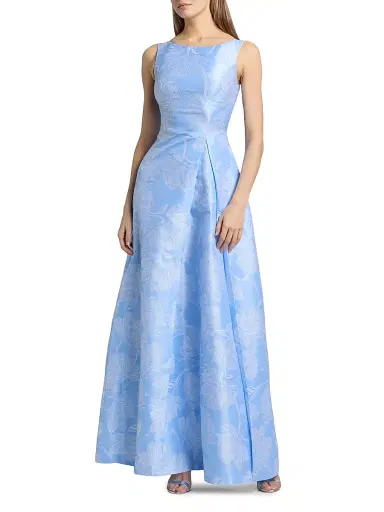 Kay Unger Women's Caitlin Floral Jacquard A-Line Gown | Thumbnail 2 Kay Unger Women's Caitlin Floral Jacquard A-Line Gown | Thumbnail 2