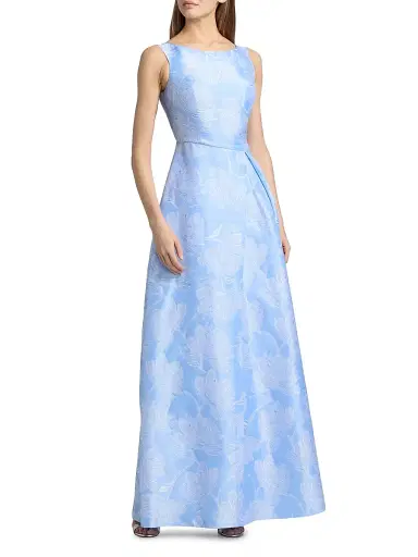 Kay Unger Women's Caitlin Floral Jacquard A-Line Gown | Thumbnail 3 Kay Unger Women's Caitlin Floral Jacquard A-Line Gown | Thumbnail 3