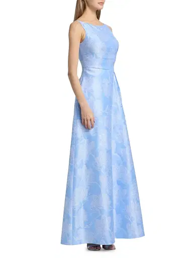 Kay Unger Women's Caitlin Floral Jacquard A-Line Gown | Thumbnail 4 Kay Unger Women's Caitlin Floral Jacquard A-Line Gown | Thumbnail 4