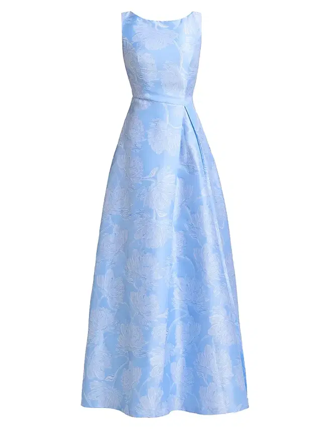 Kay Unger Women's Caitlin Floral Jacquard A-Line Gown - Spring Blue