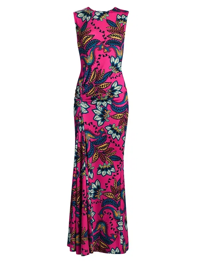 EYWASOULS MALIBU Women's Annie Paisley Sleeveless Maxi Dress - Orchid Botanica - Size Large