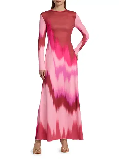 EYWASOULS MALIBU Women's Sam Ikat-Inspired Maxi Dress - Pink Colorflow - Size Large | Thumbnail 2