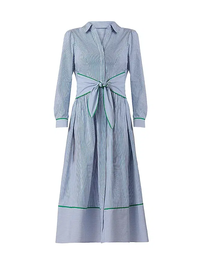 Women's Clarice Cotton Midi-Shirtdress - French Blue Optic Green