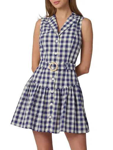 Shoshanna Women's Natalila Gingham Mini Shirtdress - Navy Optic - Size 14 | Thumbnail 2