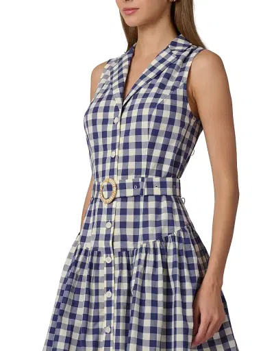 Shoshanna Women's Natalila Gingham Mini Shirtdress - Navy Optic - Size 14 | Thumbnail 4
