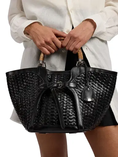 Ralph Lauren Collection Women's The Ralph Woven Leather Tote Bag - Black | Thumbnail 1